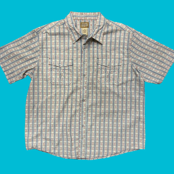 Schmidt Work Wear Western Pearl Snap Button Down Cream Blue Red Shirt XXL - Picture 1 of 8